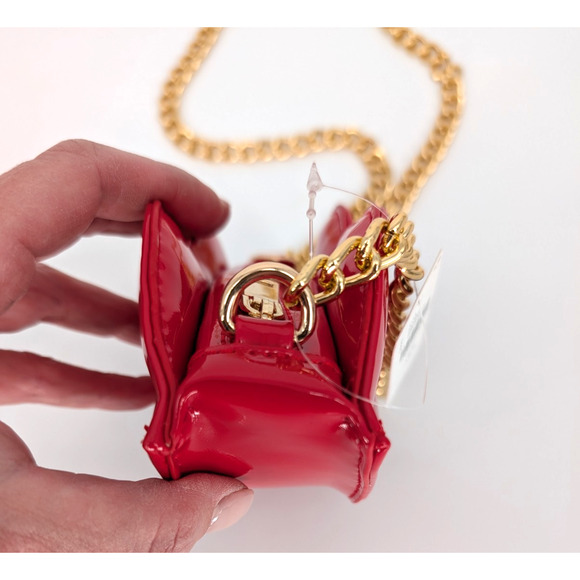 Anthropologie Glossy Red Patent Leather Lips Chain Strap Mini Handbag Retro Glam - Picture 8 of 14